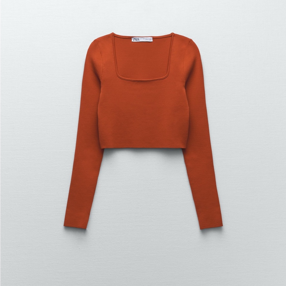 Square neck long sleep crop top Zara